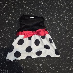Black Velvet Top White Polka Dot Skirt with Hot Pink Bow Dress